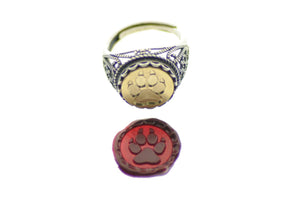 Paw Signet Ring - Backtozero B20 - 12l, 12mm, 12mm ring, accessory, Animal, Fleur de Lis, her, jewelry, lace, paw, paw print, ring, signet ring, size 10, size 7, size 8, size 9, wax seal, wax seal ring, wax seal stamp