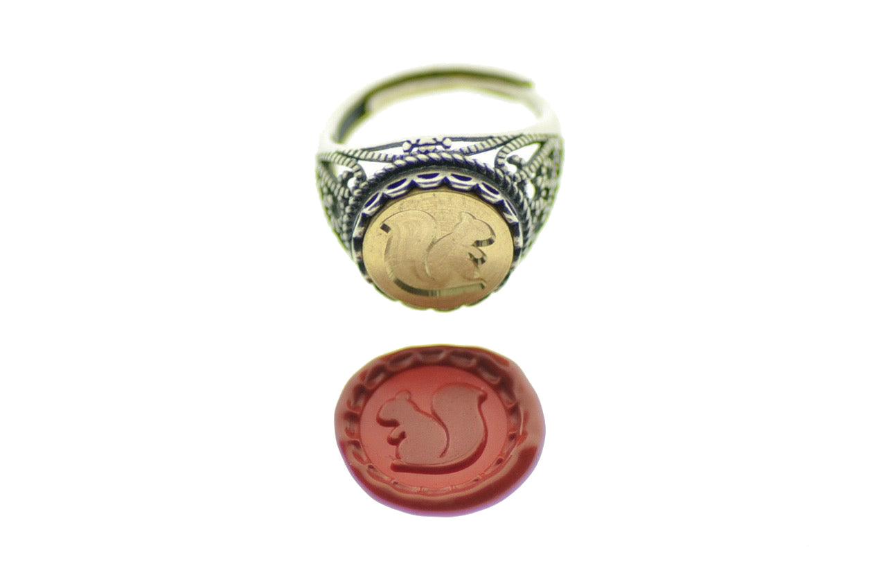 Squirrel Signet Ring - Backtozero B20 - 12l, 12mm, 12mm ring, accessory, her, jewelry, ring, signet ring, size 10, size 7, size 8, size 9, Squirrel, wax seal, wax seal ring, wax seal stamp, Woodland Animal