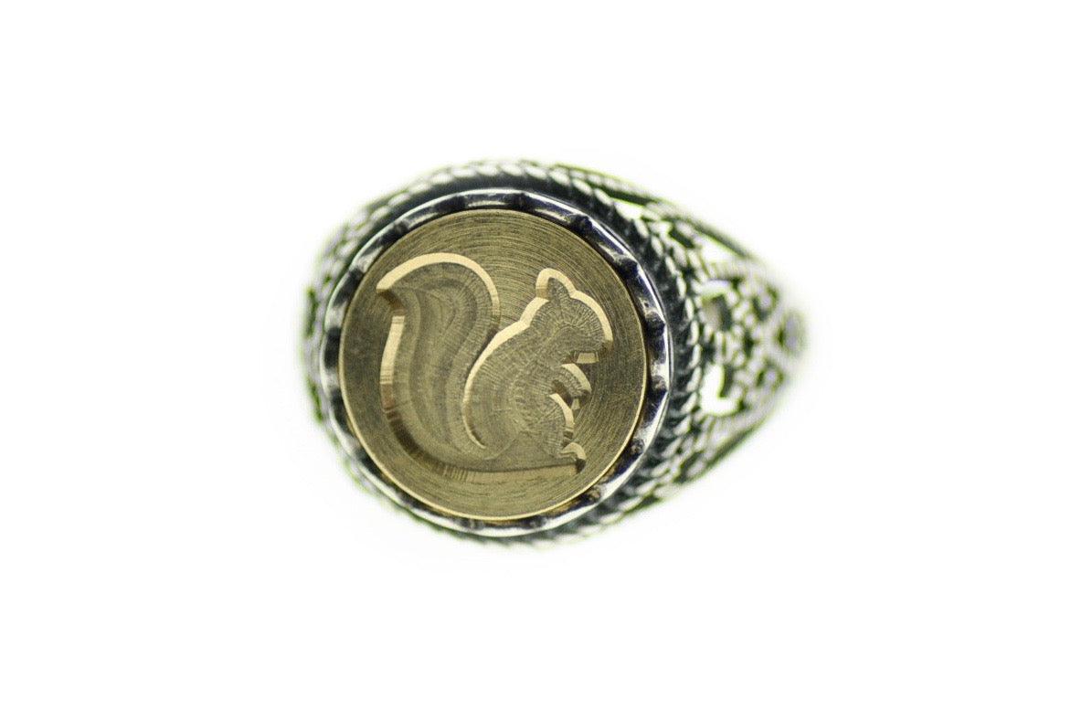 Squirrel Signet Ring - Backtozero B20 - 12l, 12mm, 12mm ring, accessory, her, jewelry, ring, signet ring, size 10, size 7, size 8, size 9, Squirrel, wax seal, wax seal ring, wax seal stamp, Woodland Animal