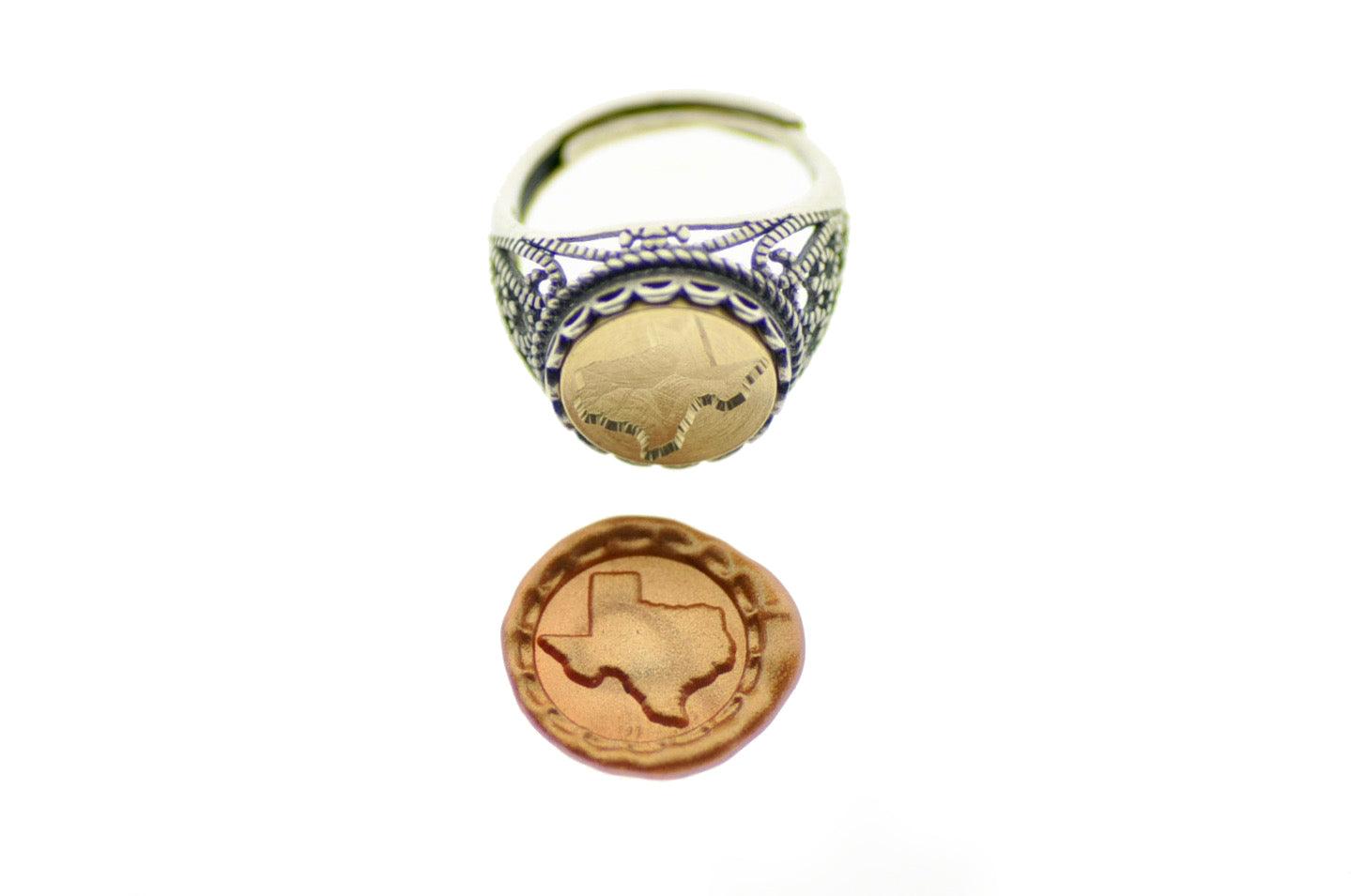 Home State Signet Ring - Backtozero B20 - 12l, 12mm, 12mm ring, accessory, her, jewelry, ring, signet ring, size 10, size 7, size 8, size 9, State, state map, state ring, wax seal, wax seal ring, wax seal stamp