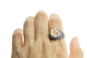 Suzanne Cunningham Calligraphy Initial Signet Ring - Backtozero B20 - 12l, 12mm, 12mm ring, 1initial, Calligraphy, Custom, custom ring, her, Initial, lace, One Initial, Personalized, ring, signet ring, size 10, size 7, size 8, size 9, Suzanne Cunningham, wax seal, wax seal ring