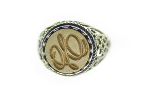 Suzanne Cunningham Calligraphy Initial Signet Ring - Backtozero B20 - 12l, 12mm, 12mm ring, 1initial, Calligraphy, Custom, custom ring, her, Initial, lace, One Initial, Personalized, ring, signet ring, size 10, size 7, size 8, size 9, Suzanne Cunningham, wax seal, wax seal ring