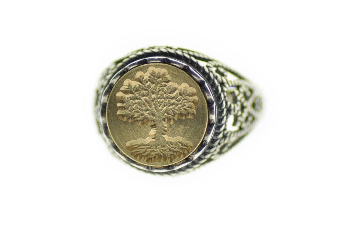 Tree of Life Signet Ring - Backtozero B20 - 12l, 12mm, 12mm ring, accessory, Botanical, her, jewelry, Nature, Plant, ring, signet ring, size 10, size 7, size 8, size 9, Tree, wax seal, wax seal ring, wax seal stamp