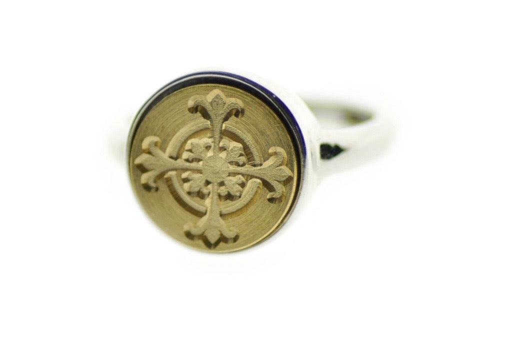 Cross Signet Ring - Backtozero B20 - 12mm, 12mm ring, 12mn, Cross, Deco, Decorative, her, ring, signet ring, Victorian, wax seal, wax seal ring