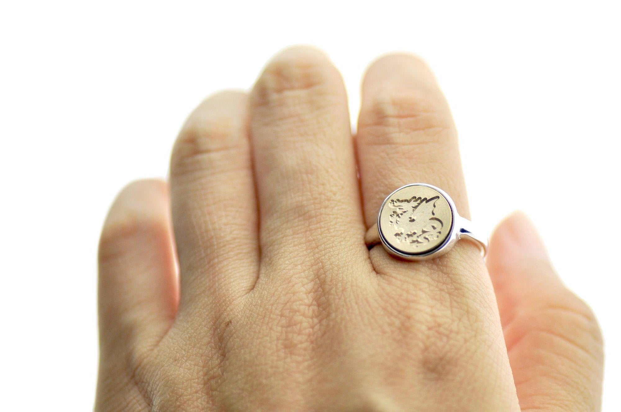 Heraldic Dragon Signet Ring - Backtozero B20 - 12mm, 12mm ring, 12mn, accessory, Dragon, Fleur de Lis, her, Heraldic, jewelry, Mythical Creatures, ring, signet ring, wax seal, wax seal ring, wax seal stamp
