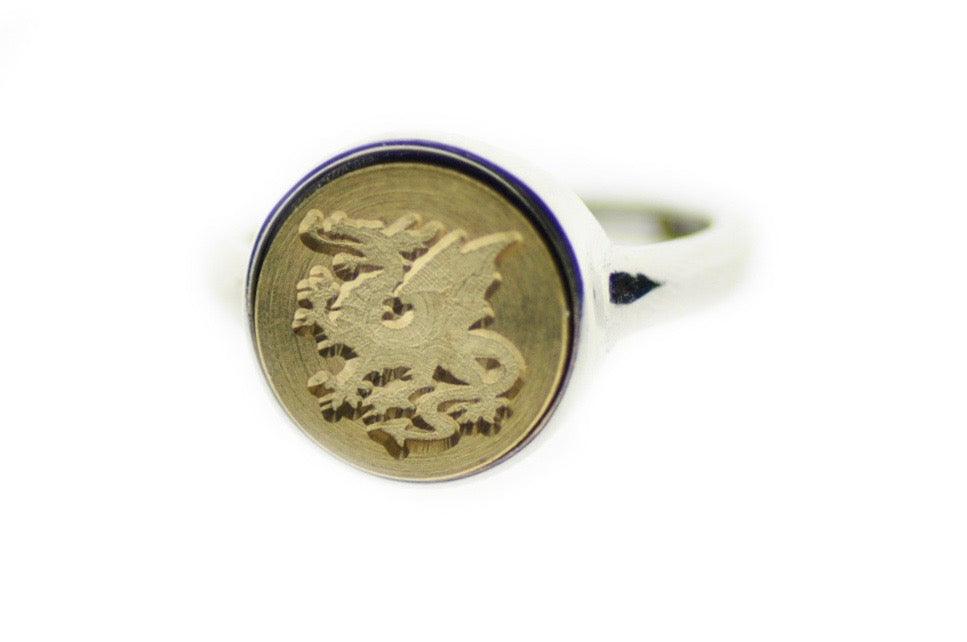 Heraldic Dragon Signet Ring - Backtozero B20 - 12mm, 12mm ring, 12mn, accessory, Dragon, Fleur de Lis, her, Heraldic, jewelry, Mythical Creatures, ring, signet ring, wax seal, wax seal ring, wax seal stamp