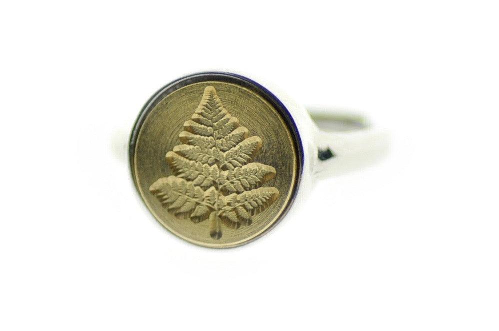 Fern Signet Ring - Backtozero B20 - 12mm, 12mm ring, 12mn, Botanical, Crown, her, Leaf, Nature, plane, ring, Royal, signet ring, wax seal, wax seal ring
