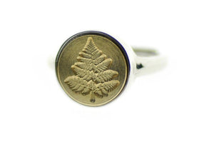 Fern Signet Ring - Backtozero B20 - 12mm, 12mm ring, 12mn, Botanical, Crown, her, Leaf, Nature, plane, ring, Royal, signet ring, wax seal, wax seal ring