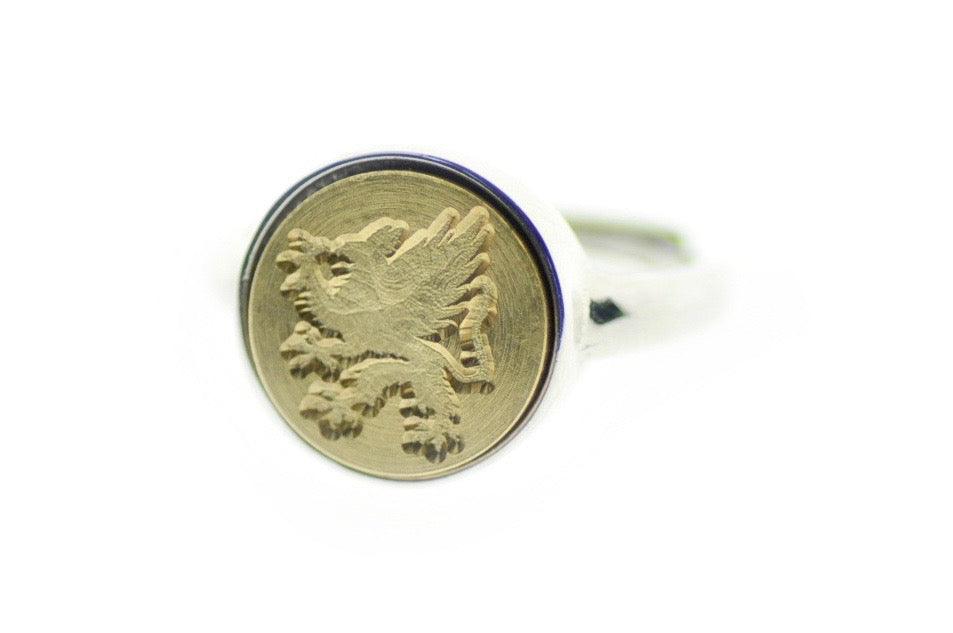 Griffin Signet Ring - Backtozero B20 - 12mm, 12mm ring, 12mn, accessory, Fleur de Lis, Heraldic, him, jewelry, Mythical Creatures, ring, signet ring, wax seal, wax seal ring, wax seal stamp
