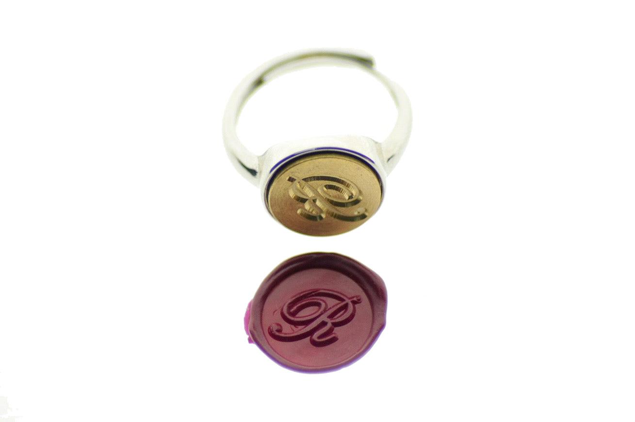 Script Initial Signet Ring - Backtozero B20 - 12m, 12mm, 12mm ring, 12mn, 1initial, Custom, custom ring, her, Initial, One Initial, Personalized, ring, signet ring, size 7, size 8, wax seal, wax seal ring