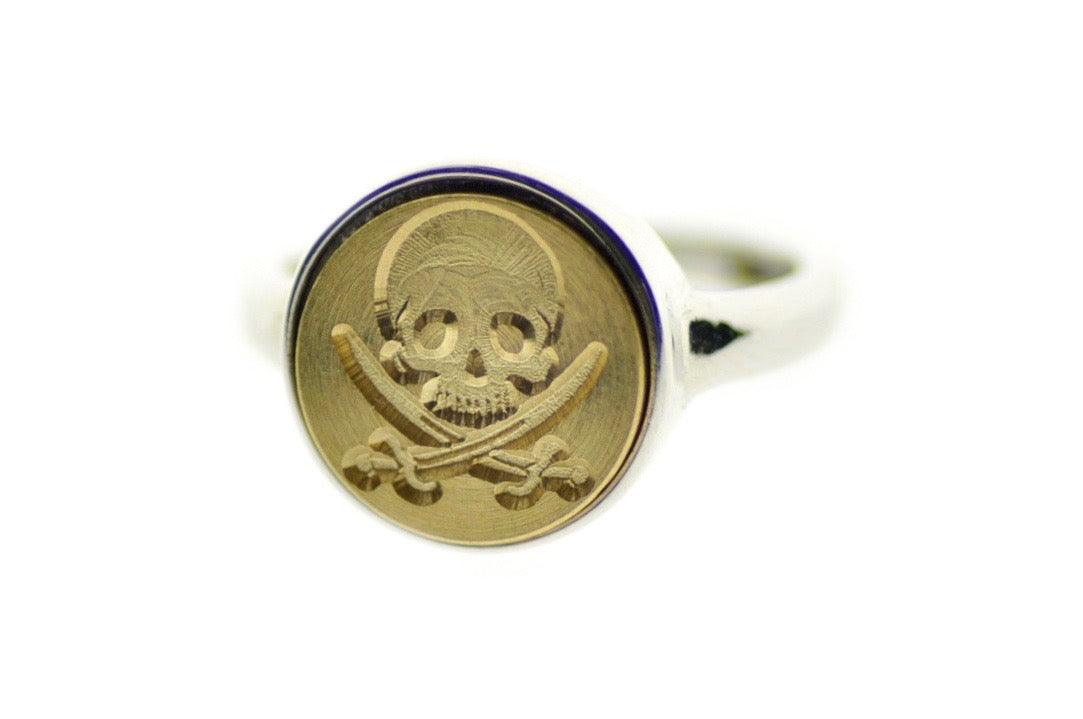 Skull Sword Signet Ring - Backtozero B20 - 12mm, 12mm ring, 12mn, Bone, her, Pirate, ring, signet ring, Skull, sword, wax seal, wax seal ring, wax seal stamp