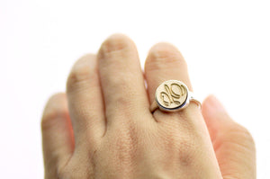 Suzanne Cunningham Calligraphy Initial Signet Ring - Backtozero B20 - 12m, 12mm, 12mm ring, 12mn, 1initial, Calligraphy, Custom, custom ring, her, Initial, One Initial, Personalized, ring, signet ring, size 7, size 8, Suzanne Cunningham, wax seal, wax seal ring