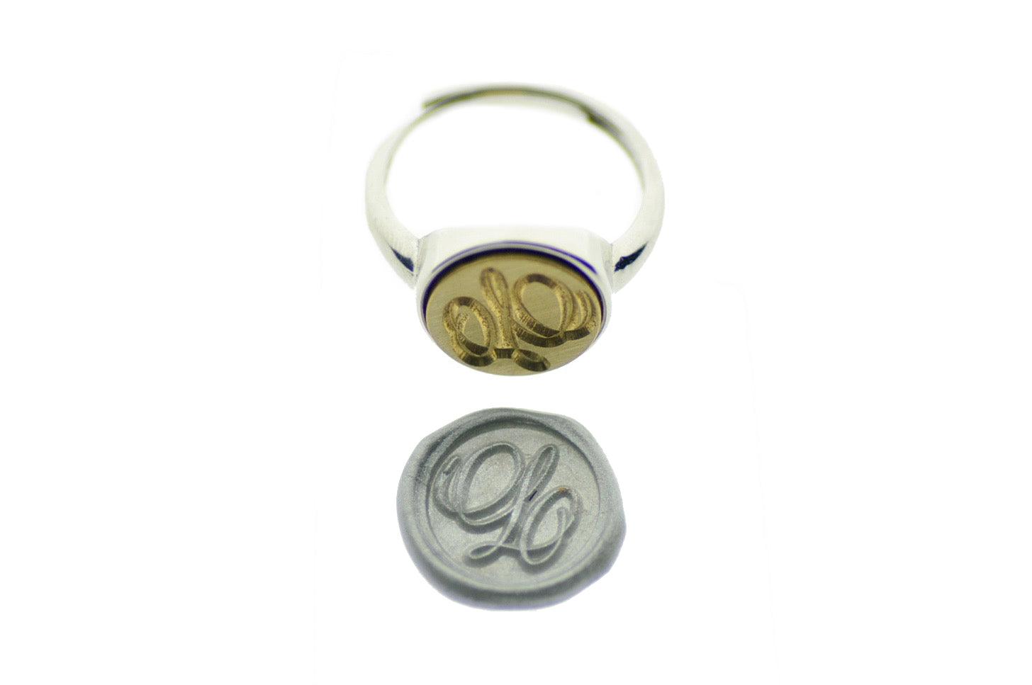 Suzanne Cunningham Calligraphy Initial Signet Ring - Backtozero B20 - 12m, 12mm, 12mm ring, 12mn, 1initial, Calligraphy, Custom, custom ring, her, Initial, One Initial, Personalized, ring, signet ring, size 7, size 8, Suzanne Cunningham, wax seal, wax seal ring