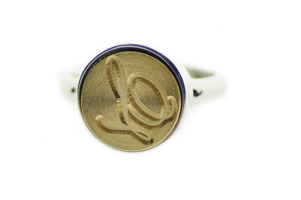 Script Initial Signet Ring - Backtozero B20 - 12mm, 12mm ring, 12mn, 1initial, accessory, Custom, custom ring, Initial, jewelry, One Initial, Personalized, ring, signet ring, wax seal, wax seal ring, wax seal stamp