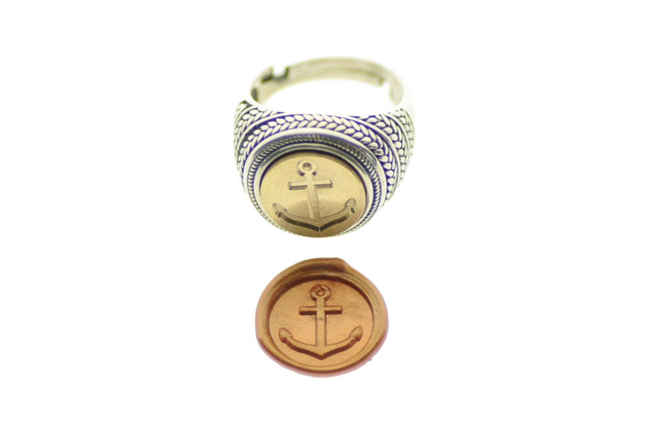 Anchor Wreath Signet Ring - Backtozero B20 - 12mm, 12mm ring, 12w, Anchor, him, Nautical, ring, signet ring, size 10, size 7, size 8, size 9, wax seal, wax seal ring, wax seal stamp