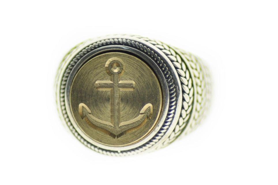 Anchor Wreath Signet Ring - Backtozero B20 - 12mm, 12mm ring, 12w, Anchor, him, Nautical, ring, signet ring, size 10, size 7, size 8, size 9, wax seal, wax seal ring, wax seal stamp