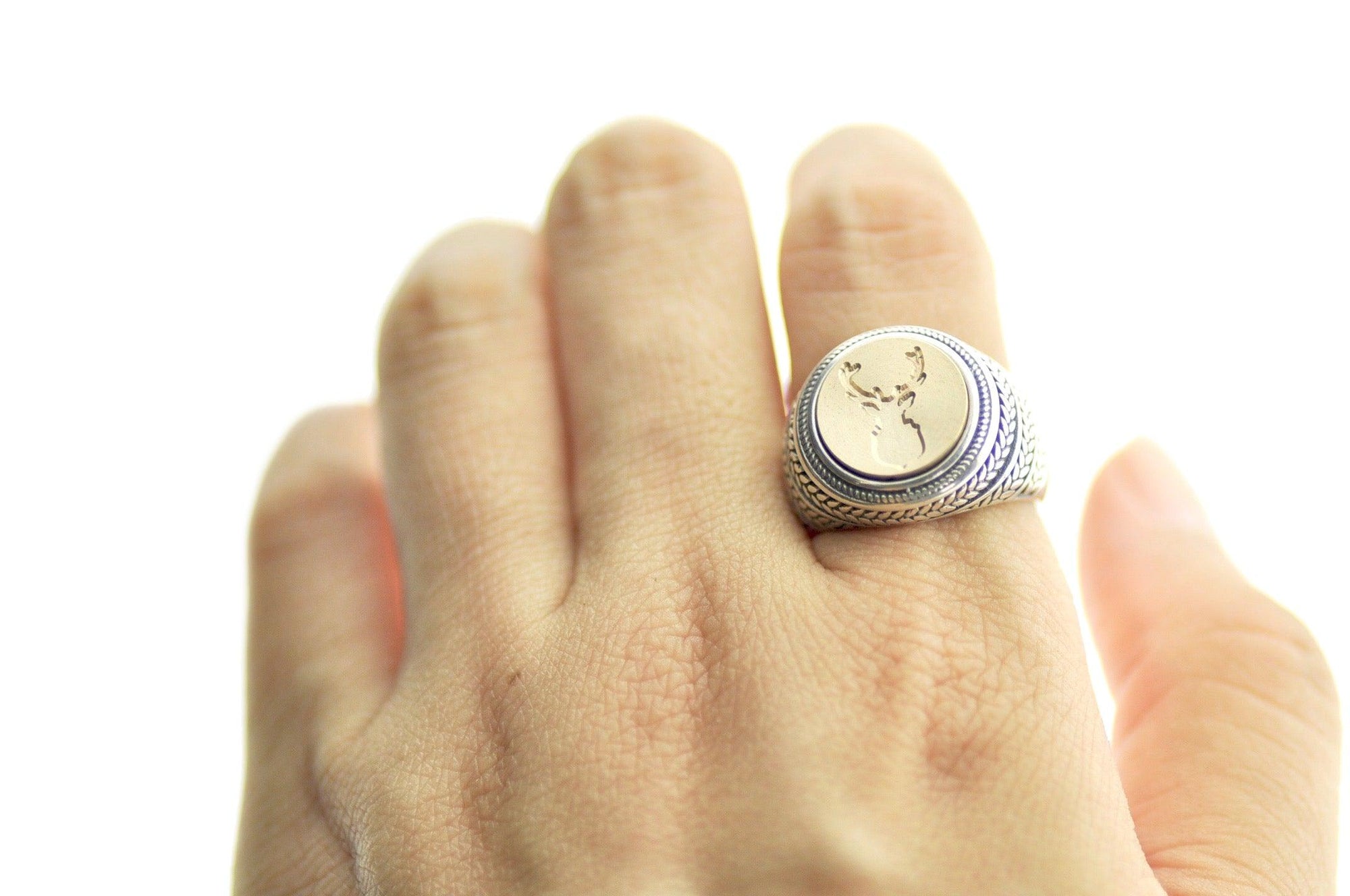 Antler Signet Ring - Backtozero B20 - 12mm ring, 12w, Animal, Antler, Deer, deer stag, him, ring, signet ring, size 10, size 7, size 8, size 9, wax seal, wax seal ring