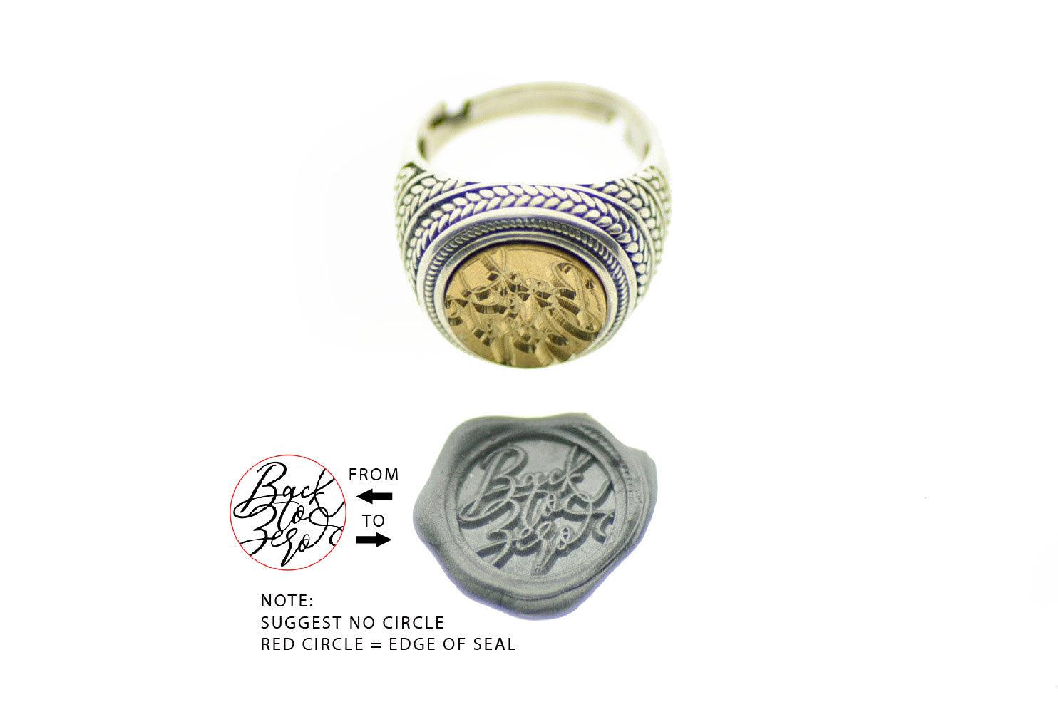 Design your own 12mm Wreath Signet Ring - Backtozero B20 - 12mm, 12mm ring, 12w, bespoke, Custom, customsignet, Design Your Own, him, logo, ring, signet ring, size 10, size 7, size 8, size 9, wax seal, wax seal ring