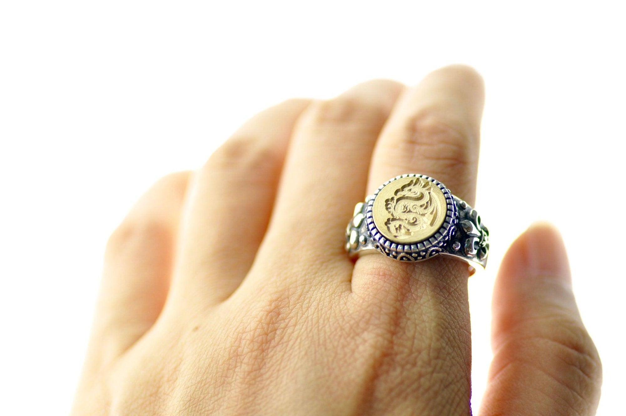 Dragon Signet Ring - Backtozero B20 - 12f, 12mm, 12mm ring, accessory, Dragon, Fleur de Lis, him, jewelry, Mythical Creatures, ring, signet ring, size 10, size 11, size 8, size 9, wax seal, wax seal ring, wax seal stamp