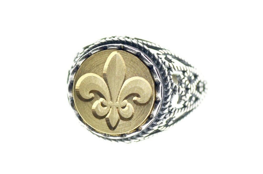 Fleur De Lis Signet Ring - Backtozero B20 - 12l, 12mm, 12mm ring, Fleur de Lis, her, lace, ring, signet ring, size 10, size 7, size 8, size 9, wax seal, wax seal ring