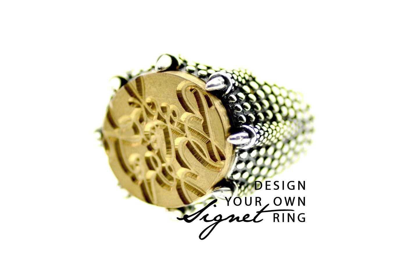 Design your own 14mm Dragon Claw Signet Ring - Backtozero B20 - 14d, 14mm, 14mm ring, accessory, bespoke, claw, Custom, customsignet, Design Your Own, Dragon, him, jewelry, logo, ring, signet ring, size 10, size 11, size 8, size 9, wax seal, wax seal stamp