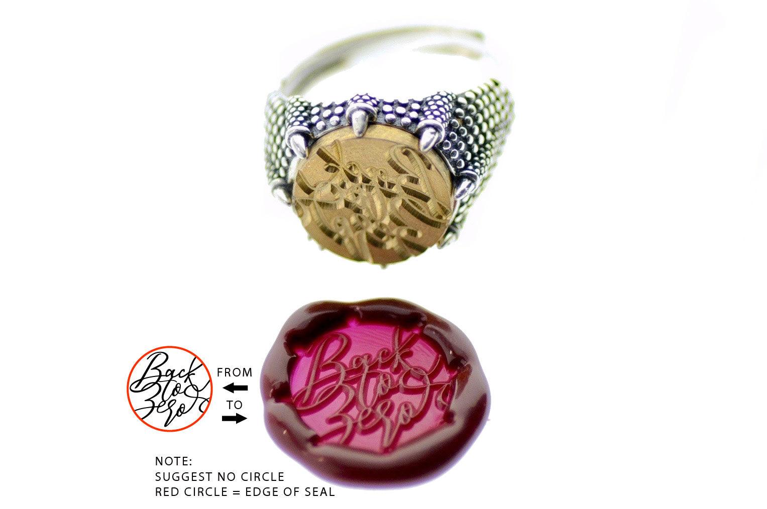 Design your own 14mm Dragon Claw Signet Ring - Backtozero B20 - 14d, 14mm, 14mm ring, accessory, bespoke, claw, Custom, customsignet, Design Your Own, Dragon, him, jewelry, logo, ring, signet ring, size 10, size 11, size 8, size 9, wax seal, wax seal stamp