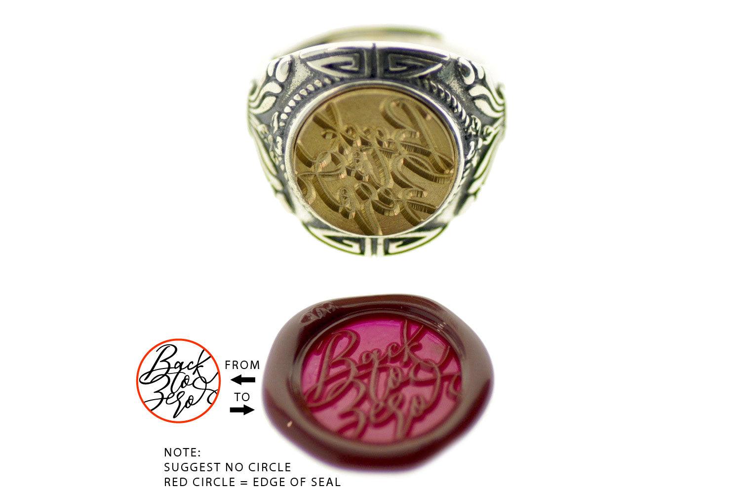 Design your own 14mm Floral Wreath  Signet Ring - Backtozero B20 - 14fw, 14mm, 14mm ring, accessory, bespoke, claw, Custom, customsignet, Decorative, Design Your Own, floral, him, jewelry, logo, ring, signet ring, size 10, size 9, wax seal, wax seal stamp, wreath