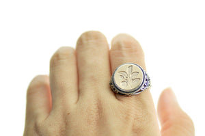 Japanese Kamon Sakaki Bell Signet Ring - Backtozero B20 - 14f, 14mm, 14mm ring, accessory, fancy, her, Japanese, japanese family crest, jewelry, Kamon, ring, signet ring, size 10, size 5, size 6, size 7, size 8, size 9, wax seal, wax seal stamp