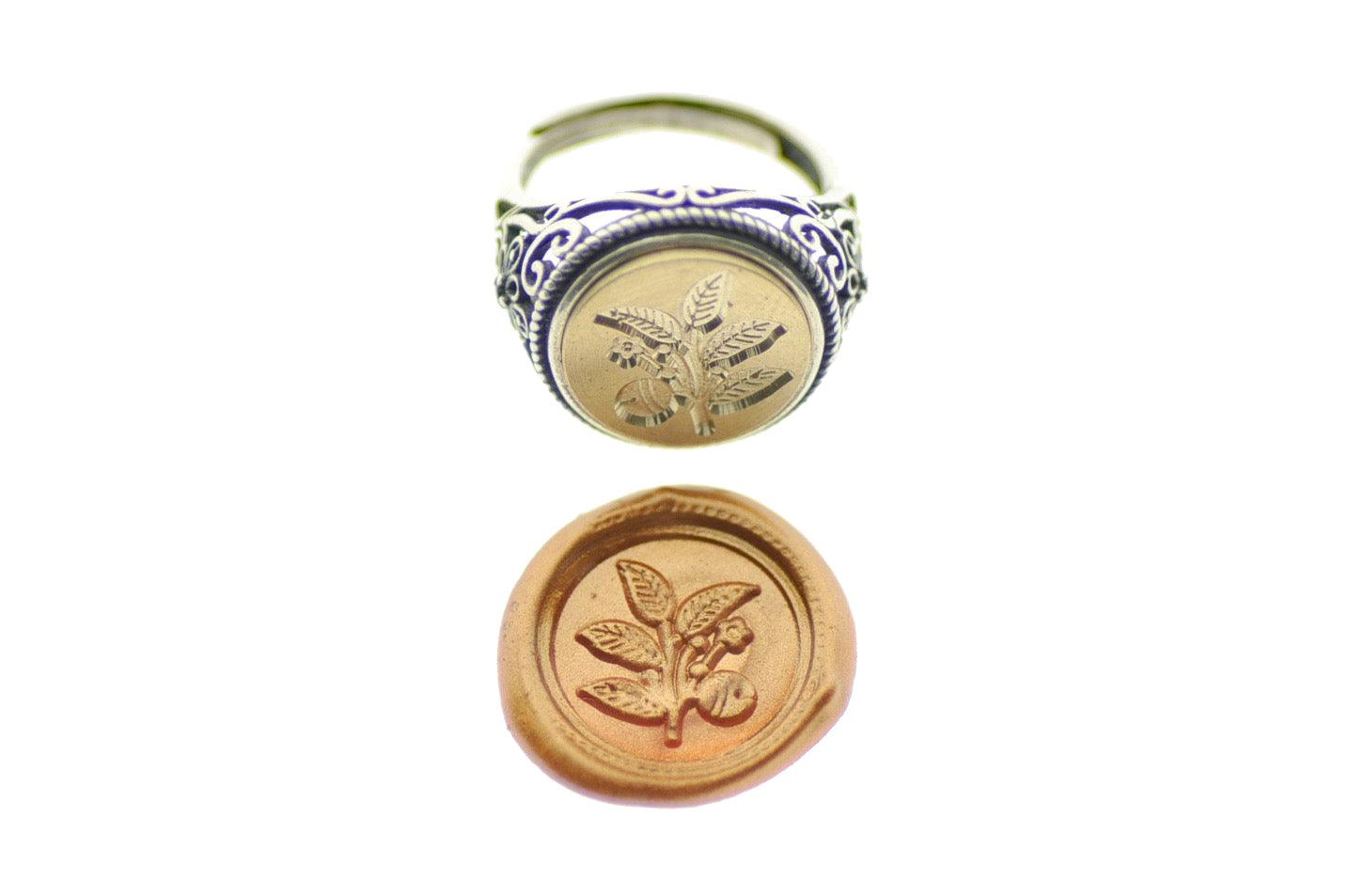 Japanese Kamon Sakaki Bell Signet Ring - Backtozero B20 - 14f, 14mm, 14mm ring, accessory, fancy, her, Japanese, japanese family crest, jewelry, Kamon, ring, signet ring, size 10, size 5, size 6, size 7, size 8, size 9, wax seal, wax seal stamp