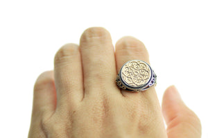 Damask Kaleidoscope Signet Ring - Backtozero B20 - 14f, 14mm, 14mm ring, accessory, Damask, Deco, Decorative, fancy, her, jewelry, ring, signet ring, size 10, size 5, size 6, size 7, size 8, size 9, wax seal, wax seal stamp