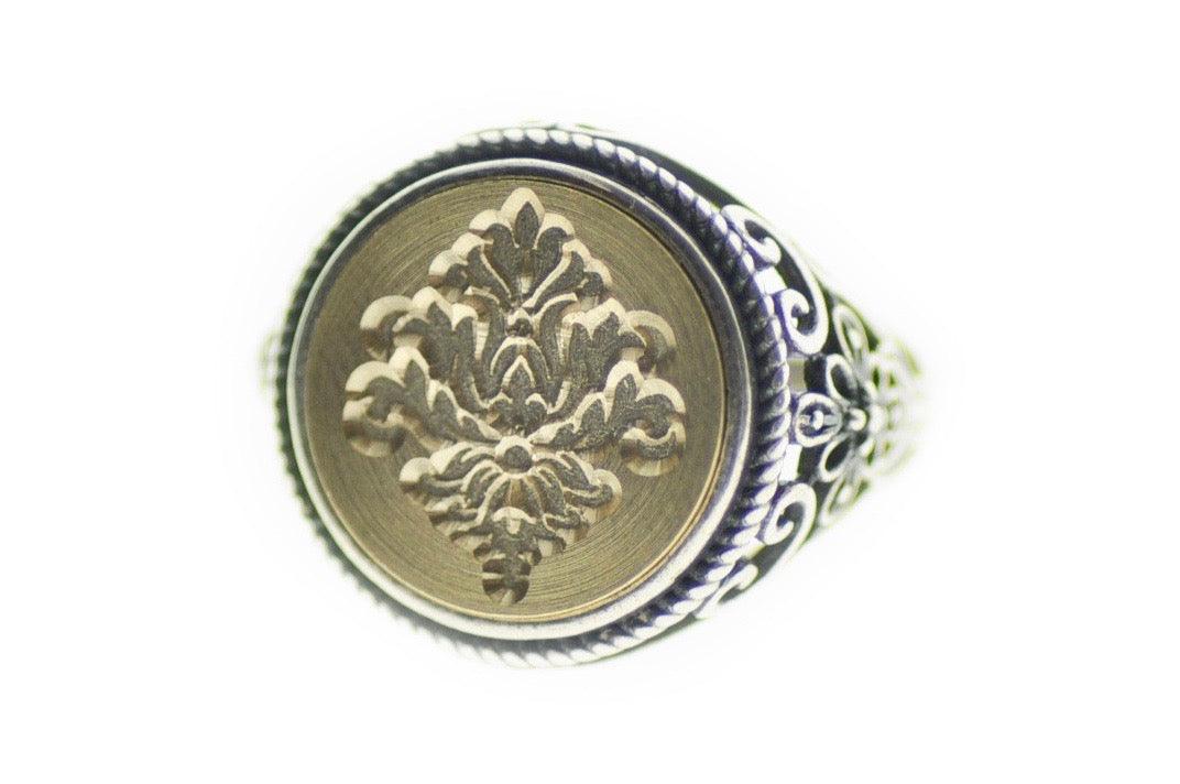 Victorian Filigree Deco Signet Ring - Backtozero B20 - 14f, 14mm, 14mm ring, accessory, Deco, Decorative, fancy, her, jewelry, ring, signet ring, size 10, size 5, size 6, size 7, size 8, size 9, Victorian, wax seal, wax seal stamp