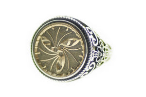 Japanese Kamon Icho Ginkgo Signet Ring - Backtozero B20 - 14f, 14mm, 14mm ring, accessory, Botanical, fancy, ginkgo, her, Japanese, japanese family crest, jewelry, Kamon, Leaf, Leafs, Leaves, Nature, Plant, ring, signet ring, size 10, size 5, size 6, size 7, size 8, size 9, wax seal, wax seal stamp