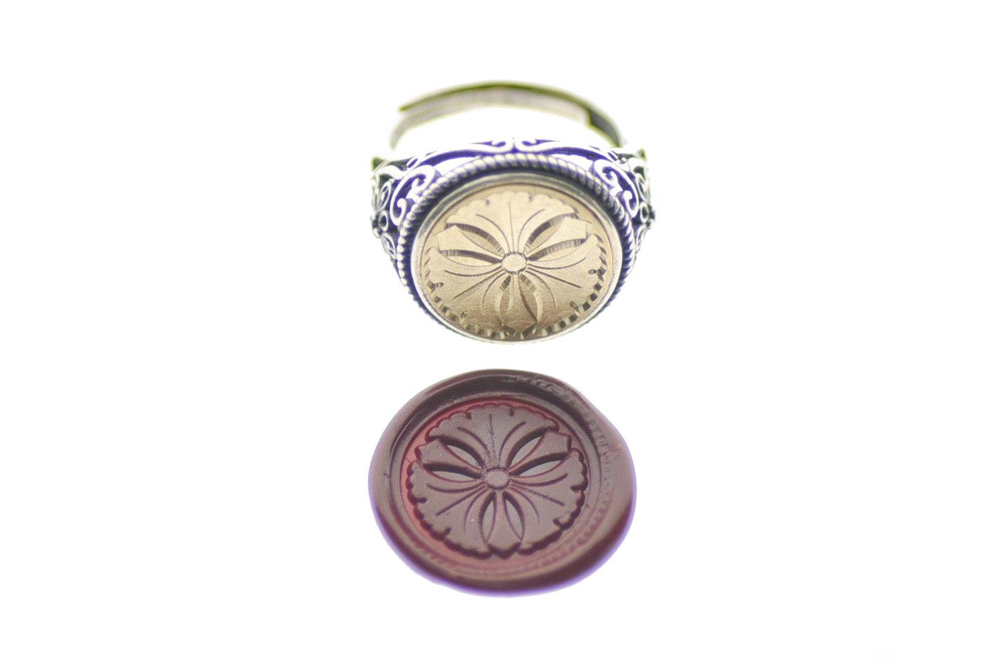 Japanese Kamon Icho Ginkgo Signet Ring - Backtozero B20 - 14f, 14mm, 14mm ring, accessory, Botanical, fancy, ginkgo, her, Japanese, japanese family crest, jewelry, Kamon, Leaf, Leafs, Leaves, Nature, Plant, ring, signet ring, size 10, size 5, size 6, size 7, size 8, size 9, wax seal, wax seal stamp