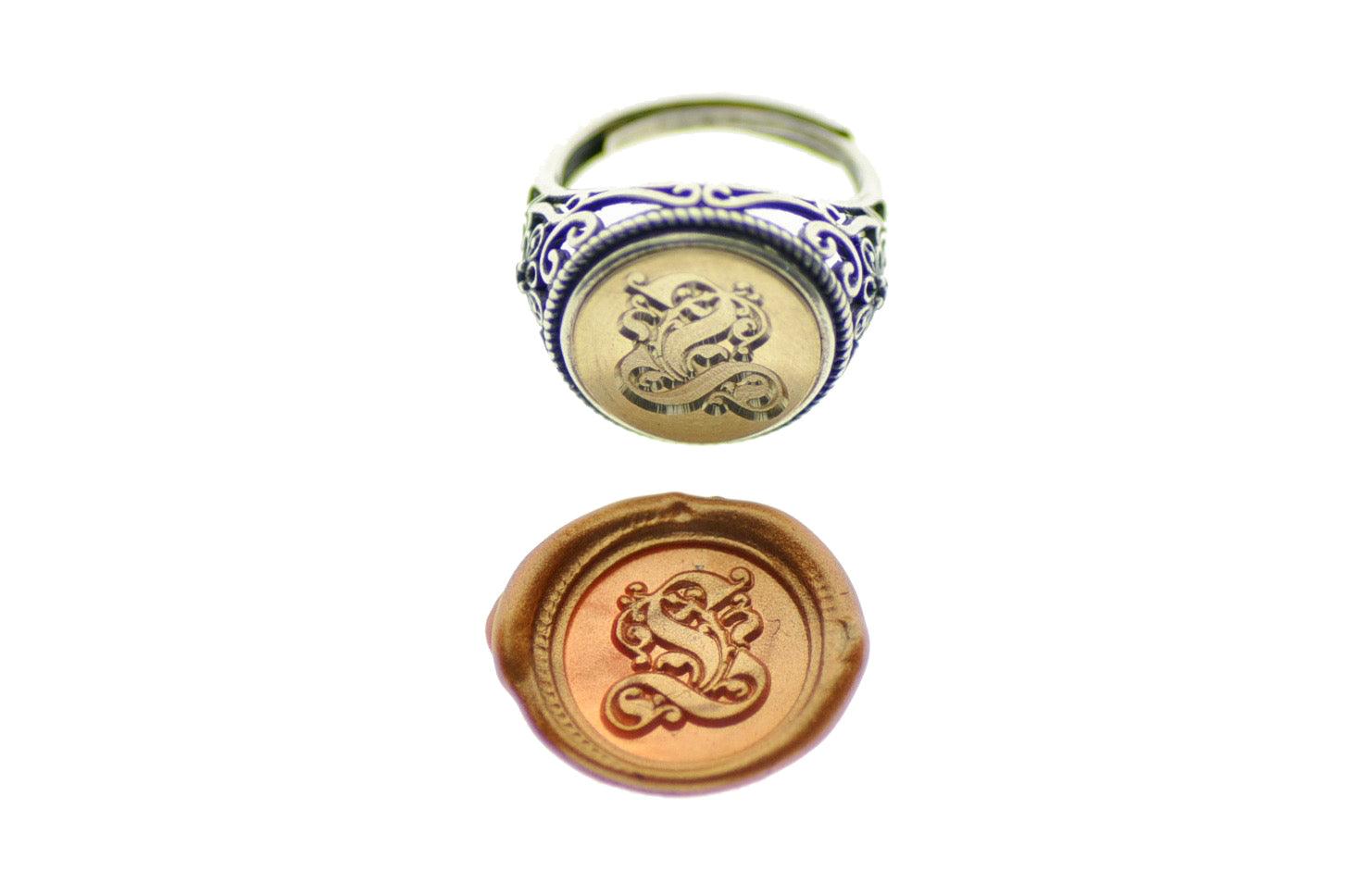 Gothic Initial Signet Ring - Backtozero B20 - 1 initial, 14f, 14mm, 14mm ring, 1initial, accessory, custom ring, fancy, gothic, her, Initial, initial ring, jewelry, Letter, One Initial, ring, signet ring, size 10, size 5, size 6, size 7, size 8, size 9, wax seal, wax seal stamp