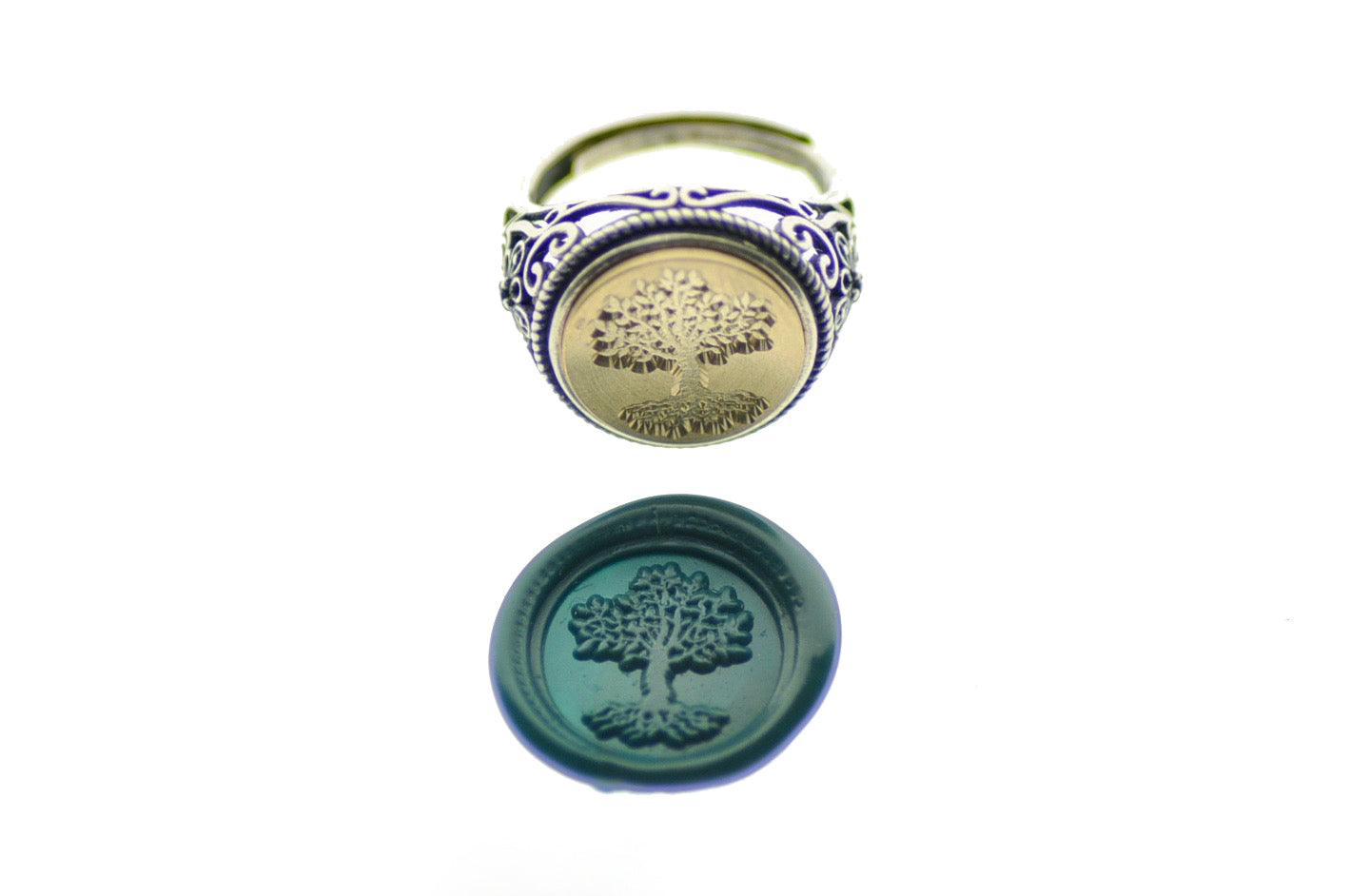 Tree of Life Signet Ring - Backtozero B20 - 14f, 14mm, 14mm ring, accessory, Botanical, fancy, her, jewelry, Nature, Plant, ring, signet ring, size 10, size 5, size 6, size 7, size 8, size 9, Tree, wax seal, wax seal stamp