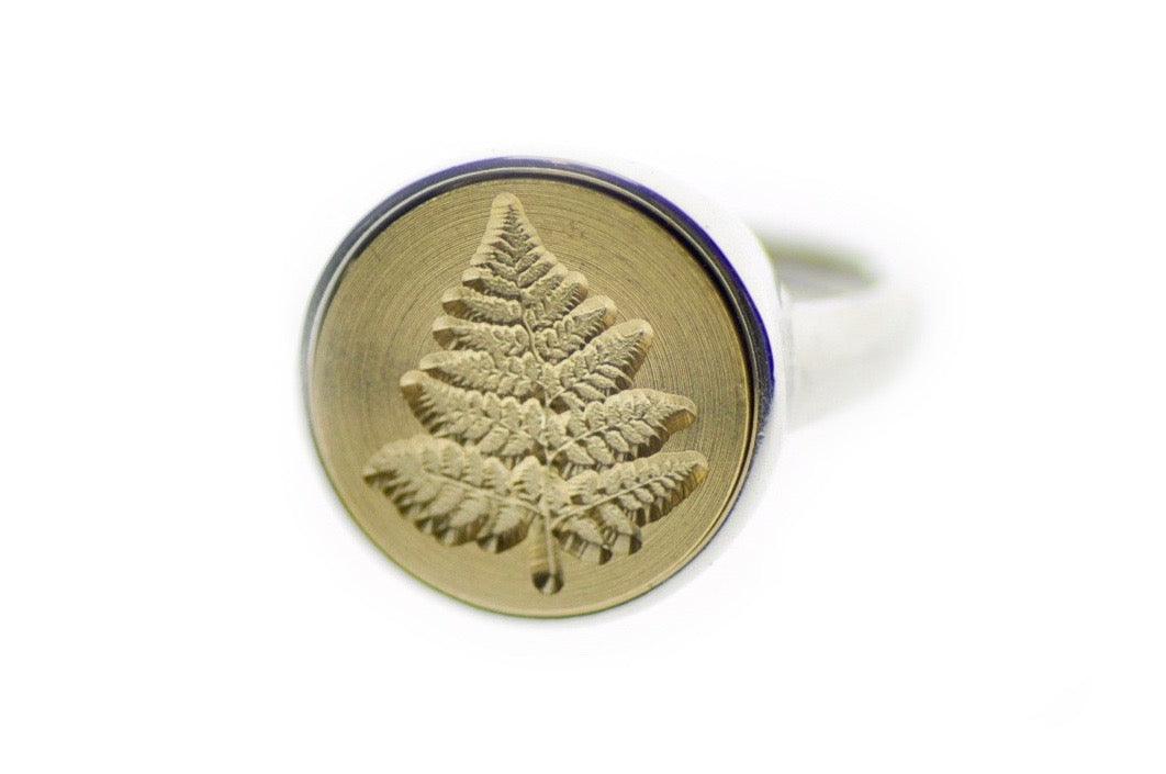 Fern Signet Ring - Backtozero B20 - 14m, 14mm, 14mm ring, 14mn, accessory, Botanical, fern, her, jewelry, Leaf, Leafs, Leaves, minimal, Nature, Plant, ring, signet ring, simple, size 10, size 7, size 8, size 9, wax seal, wax seal stamp