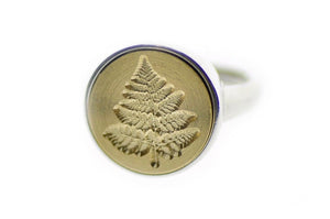 Fern Signet Ring - Backtozero B20 - 14m, 14mm, 14mm ring, 14mn, accessory, Botanical, fern, her, jewelry, Leaf, Leafs, Leaves, minimal, Nature, Plant, ring, signet ring, simple, size 10, size 7, size 8, size 9, wax seal, wax seal stamp