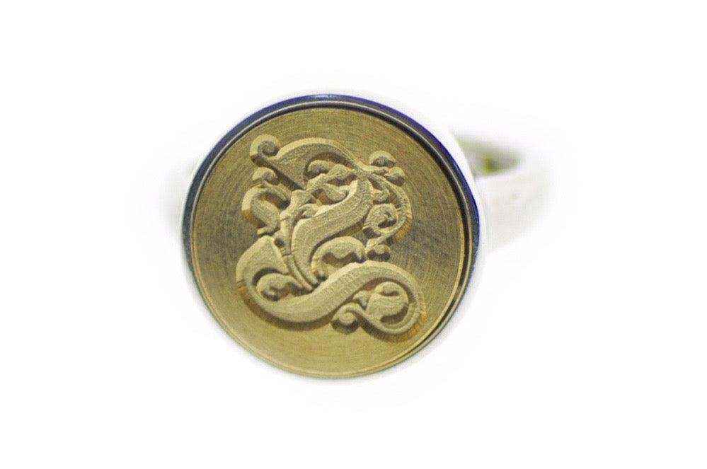 Gothic Initial Signet Ring - Backtozero B20 - 1 initial, 14m, 14mm, 14mm ring, 14mn, 1initial, accessory, custom ring, fancy, her, Initial, initial ring, jewelry, Letter, minimal, One Initial, ring, signet ring, simple, size 10, size 7, size 8, size 9, wax seal, wax seal stamp