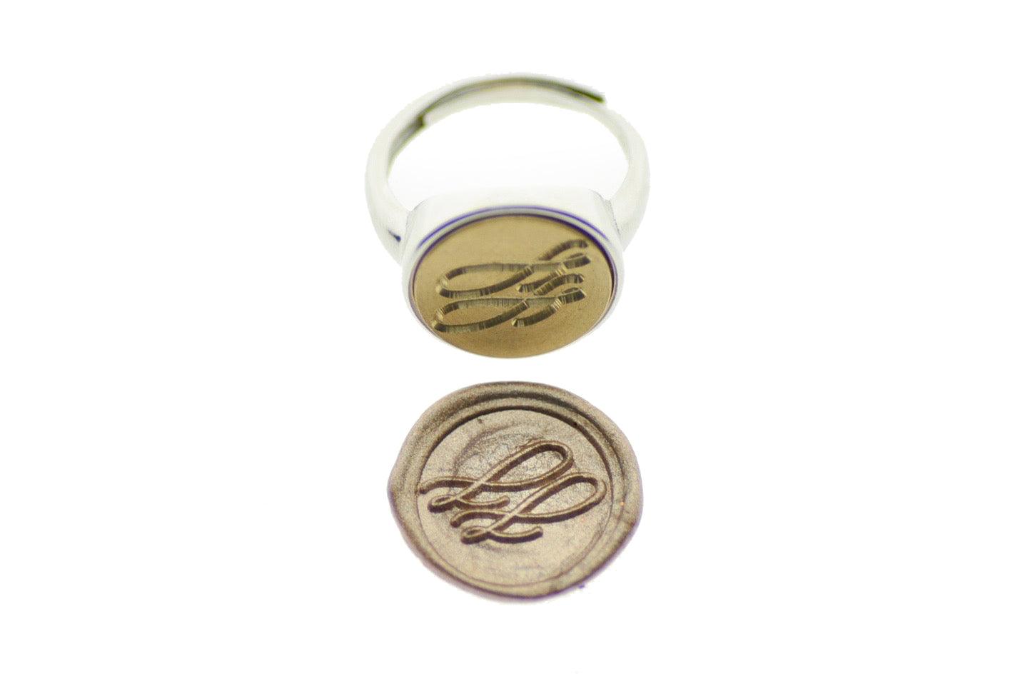 Linen & Leaf Modern Calligraphy Initials Signet Ring - Backtozero B20 - 14m, 14mm, 14mm ring, 14mn, 2 initials, 2initials_no_and, accessory, Calligraphy, collaboration, Double Initials, her, Initials, jewelry, minimal, Monogram, ring, signet ring, simple, size 10, size 7, size 8, size 9, Two initials, wax seal, wax seal stamp, Wedding