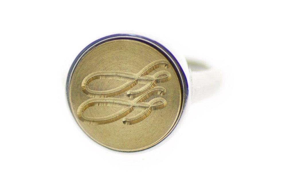 Linen & Leaf Modern Calligraphy Initials Signet Ring - Backtozero B20 - 14m, 14mm, 14mm ring, 14mn, 2 initials, 2initials_no_and, accessory, Calligraphy, collaboration, Double Initials, her, Initials, jewelry, minimal, Monogram, ring, signet ring, simple, size 10, size 7, size 8, size 9, Two initials, wax seal, wax seal stamp, Wedding
