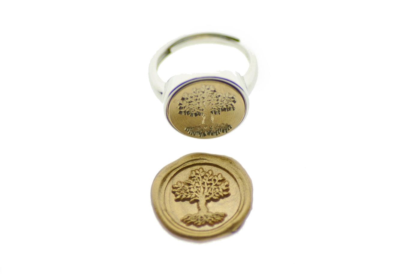 Tree of Life Signet Ring - Backtozero B20 - 14m, 14mm, 14mm ring, 14mn, accessory, Botanical, her, jewelry, minimal, Nature, Plant, ring, signet ring, simple, size 10, size 7, size 8, size 9, Tree, wax seal, wax seal stamp
