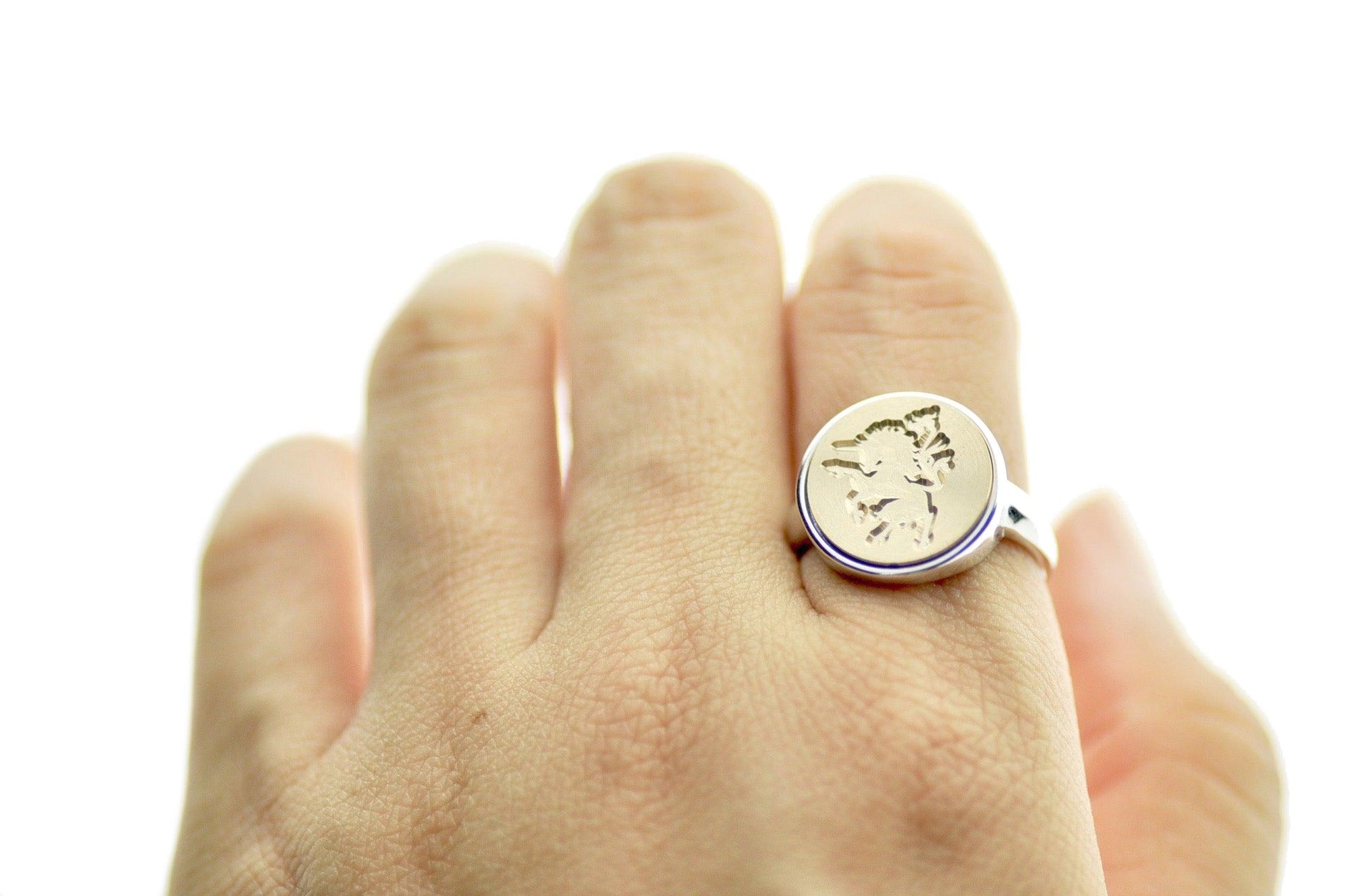 Unicorn Signet Ring - Backtozero B20 - 14m, 14mm, 14mm ring, 14mn, accessory, her, jewelry, minimal, Mythical Creatures, ring, signet ring, simple, size 10, size 7, size 8, size 9, unicorn, wax seal, wax seal stamp