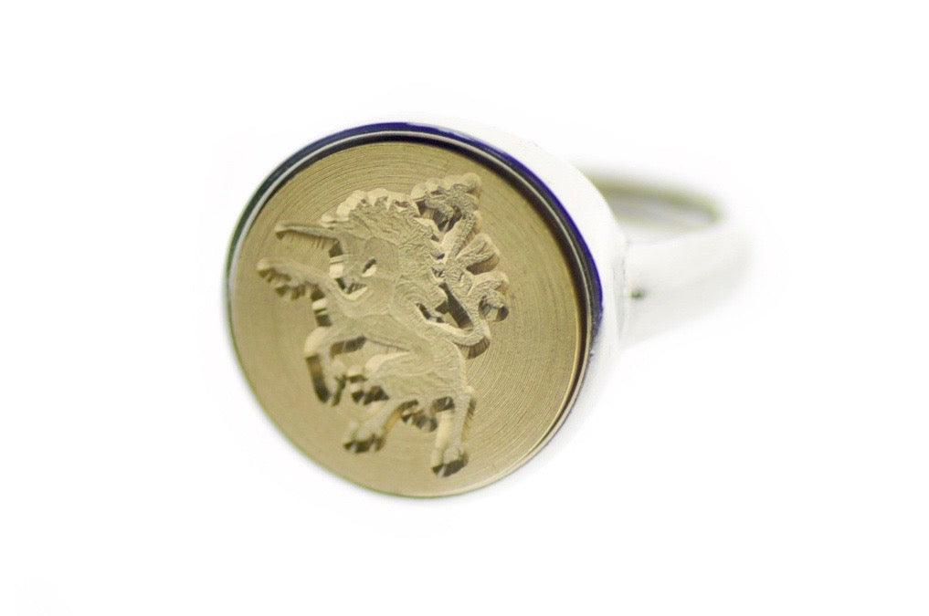 Unicorn Signet Ring - Backtozero B20 - 14m, 14mm, 14mm ring, 14mn, accessory, her, jewelry, minimal, Mythical Creatures, ring, signet ring, simple, size 10, size 7, size 8, size 9, unicorn, wax seal, wax seal stamp