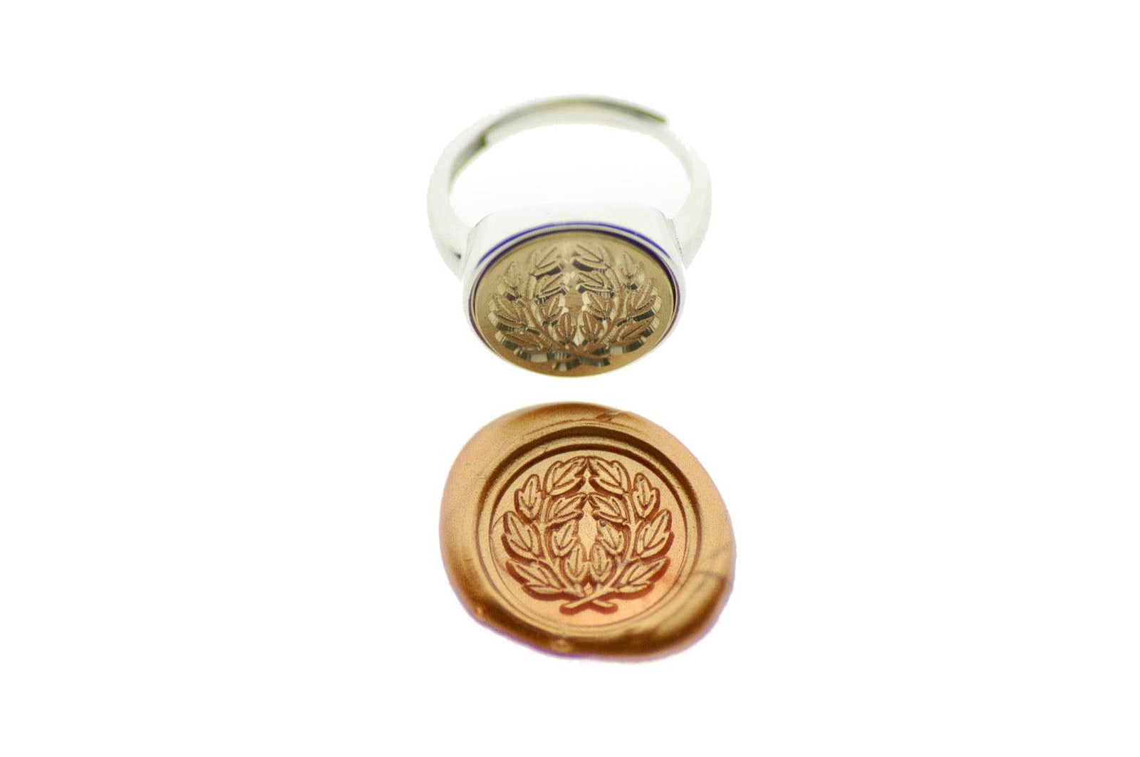 Japanese Kamon Laurel Wreath Signet Ring - Backtozero B20 - 14m, 14mm, 14mm ring, 14mn, accessory, her, Japanese, japanese family crest, jewelry, Kamon, Laurel Wreath, minimal, ring, signet ring, simple, size 10, size 7, size 8, size 9, wax seal, wax seal stamp, wreath