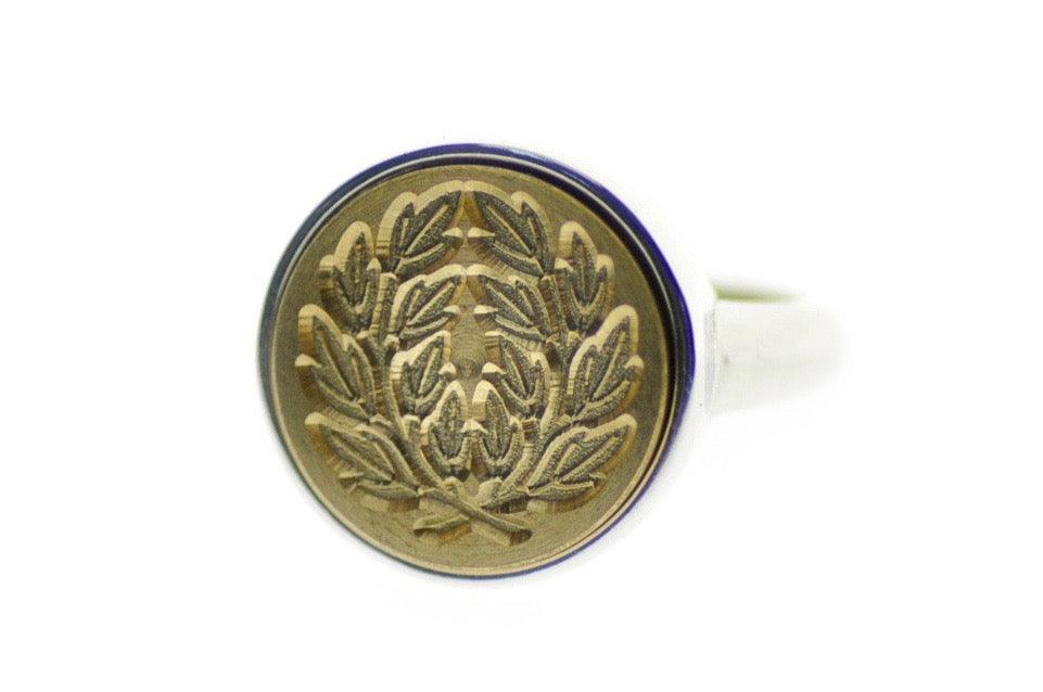Japanese Kamon Laurel Wreath Signet Ring - Backtozero B20 - 14m, 14mm, 14mm ring, 14mn, accessory, her, Japanese, japanese family crest, jewelry, Kamon, Laurel Wreath, minimal, ring, signet ring, simple, size 10, size 7, size 8, size 9, wax seal, wax seal stamp, wreath