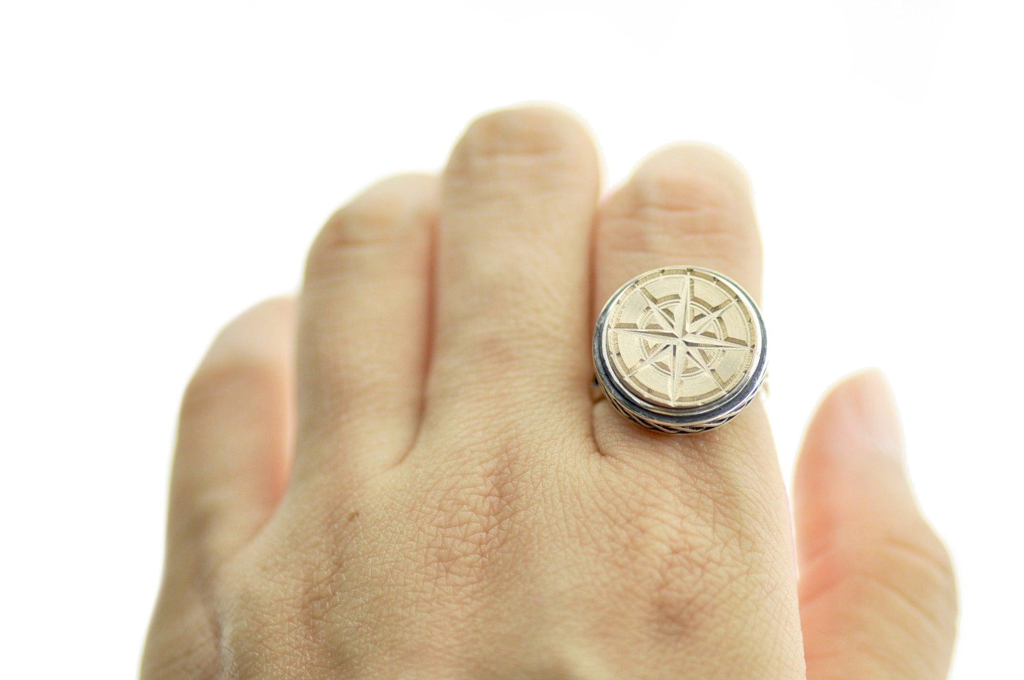 Compass Signet Ring - Backtozero B20 - 15c, 15mm, 15mm ring, accessory, Compass, her, jewelry, ring, signet ring, size 10, size 5, size 6, size 7, size 8, size 9, wax seal, wax seal stamp