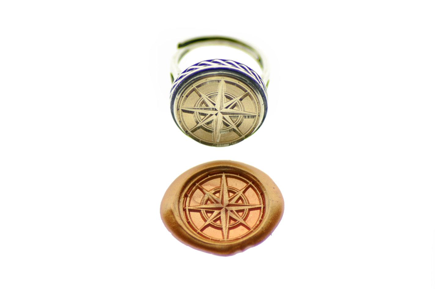 Compass Signet Ring - Backtozero B20 - 15c, 15mm, 15mm ring, accessory, Compass, her, jewelry, ring, signet ring, size 10, size 5, size 6, size 7, size 8, size 9, wax seal, wax seal stamp