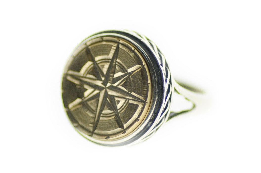 Compass Adventure Classic 925 Silver Signet Wax Seal Intaglio Ring