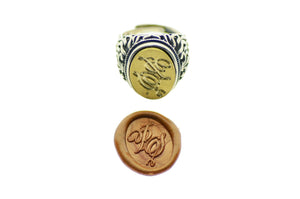 Calligraphy Double Initials Signet Ring - Backtozero B20 - 1520f, 15x20mm, 2 initials, 2initials_no_and, accessory, bespoke, Custom, custom ring, Double Initials, genericlonghandle, him, initial ring, jewelry, Monogram, oval, oval ring, Personalized, ring, signet ring, size 10, size 11, size 9, Two initials, wax seal, wax seal ring