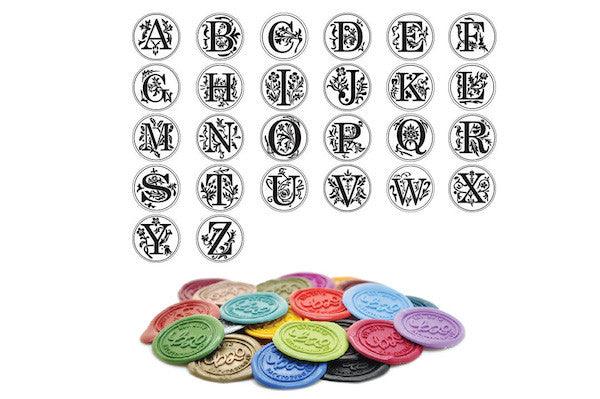 Floral Deco Initial Wax Seal Stamp - Backtozero B20 - 1 initial, 1initial, Copper Gold, Deco, Decorative, genericlonghandle, Initial, Letter, Monogram, One Initial, Personalized